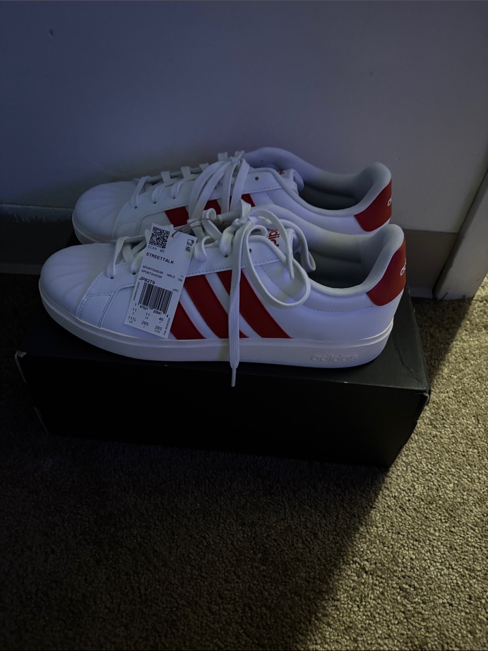 adidas White Sneakers with Red Three-Stripes Accent - Picture 2 of 7